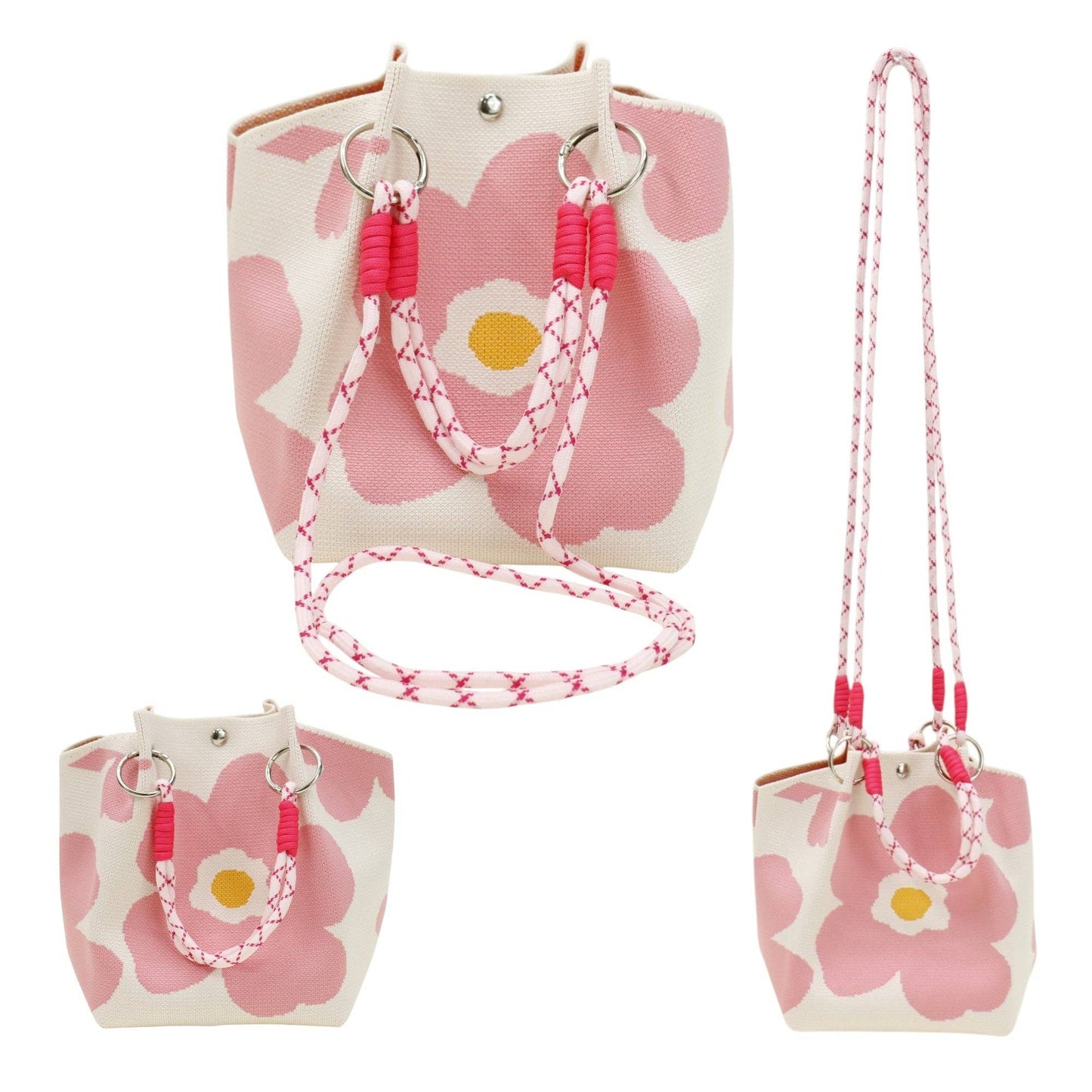 Flower Pattern Women's Knitted Bucket Bag