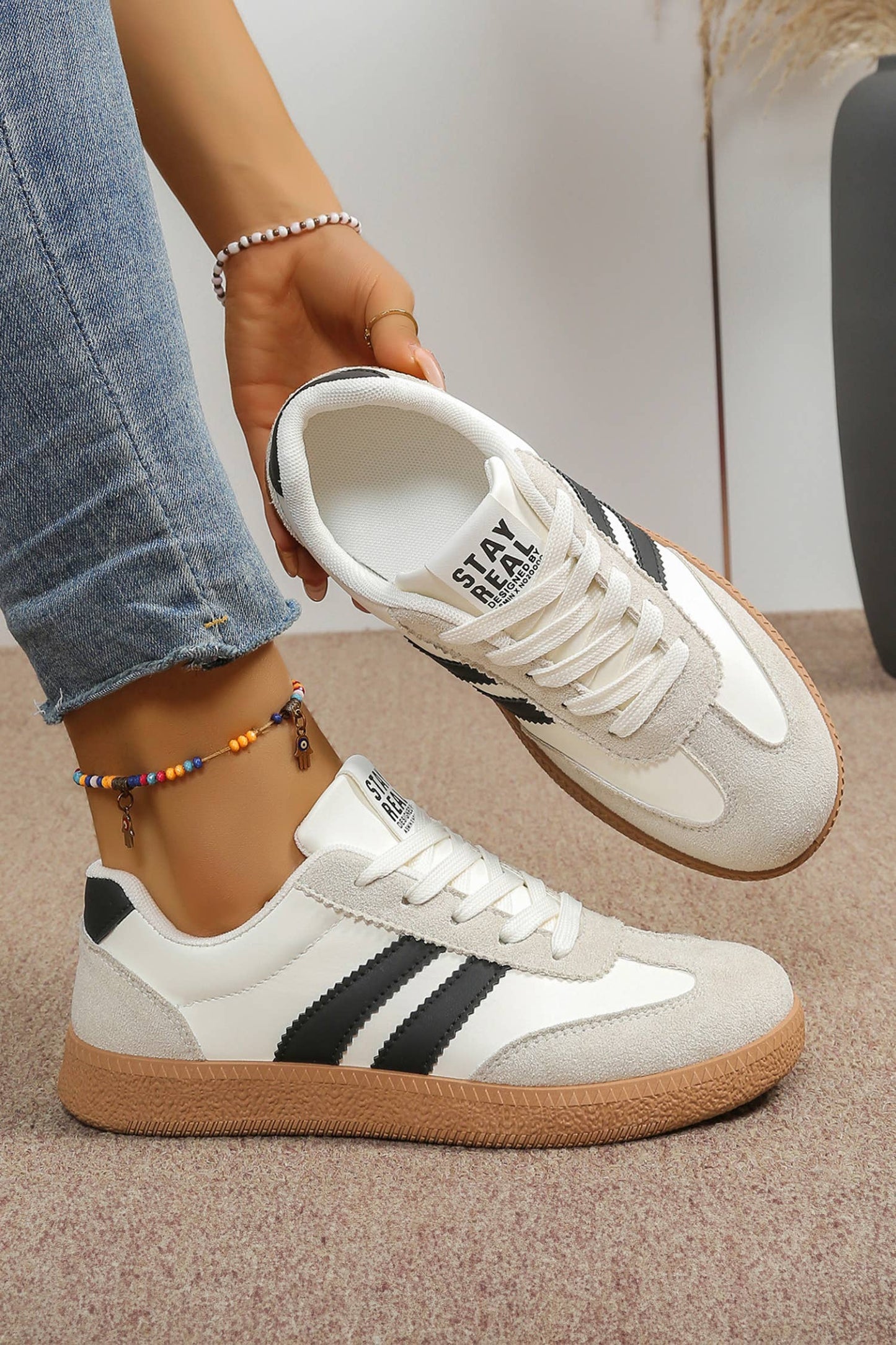LDC Varsity Color Block Patchwork PU Leather Lace Up Shoes