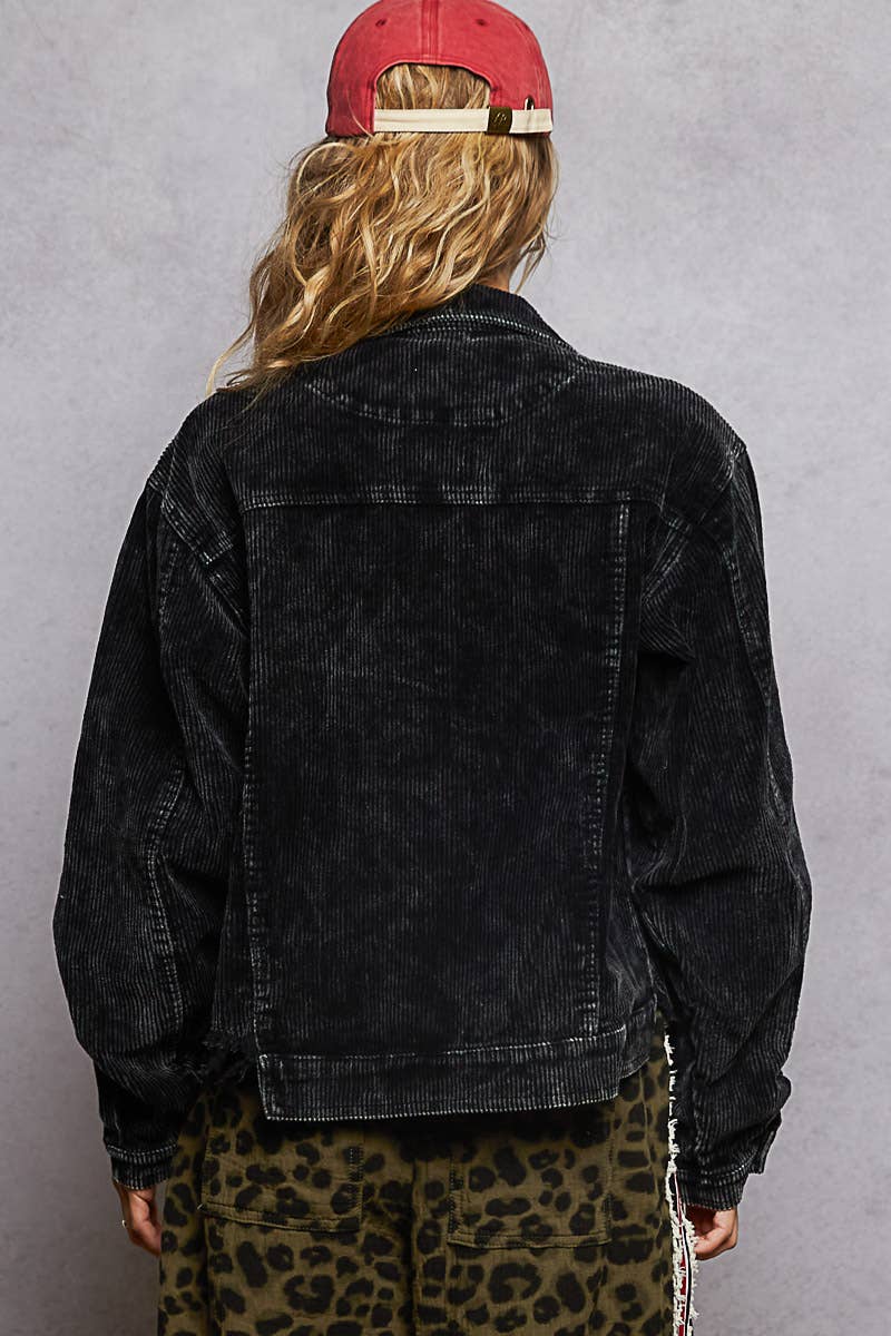 Pocket Front Button Down Corduroy Trucker Jacket