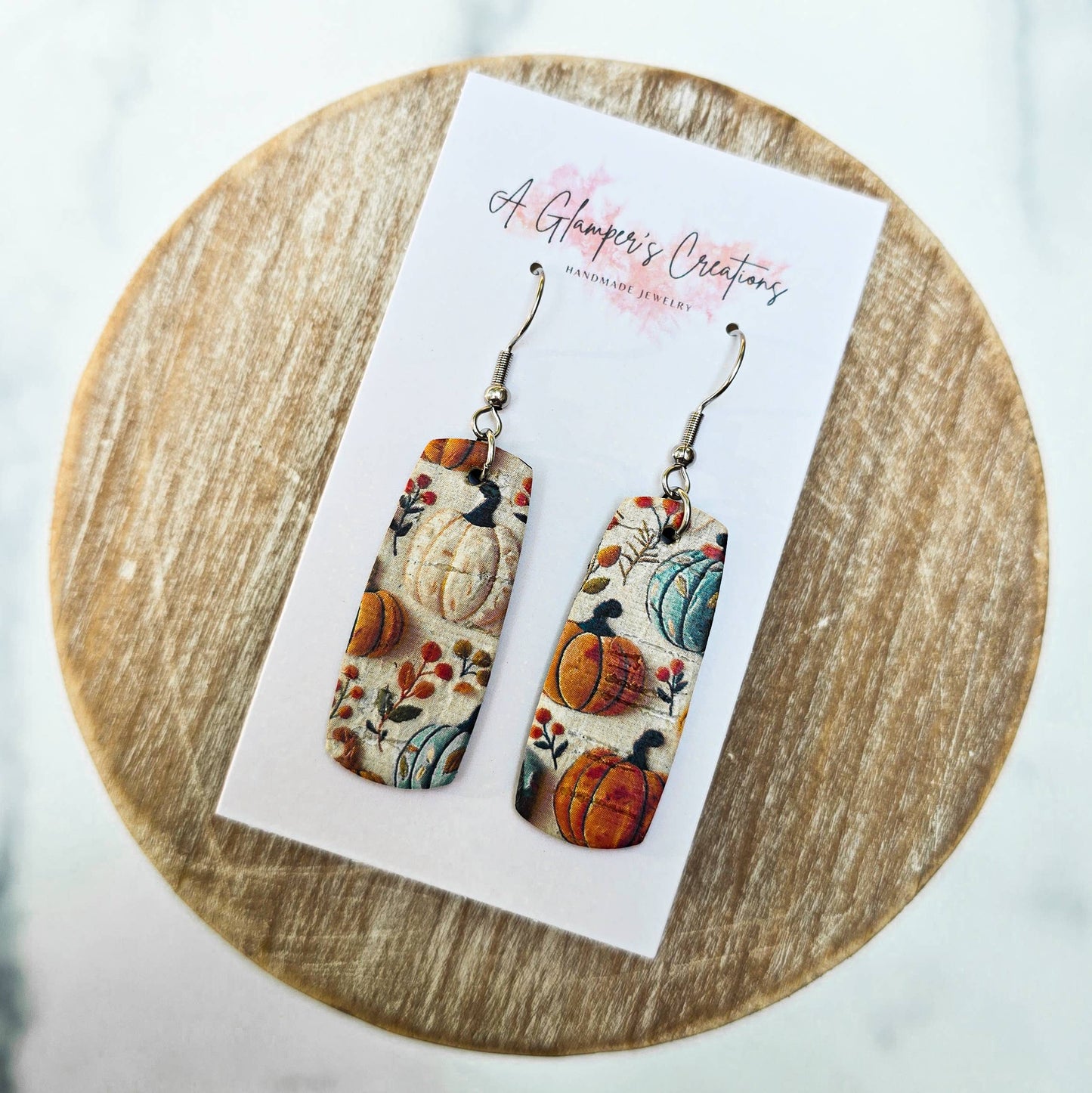 Pumpkins Fall Mini Bar Leather Earrings