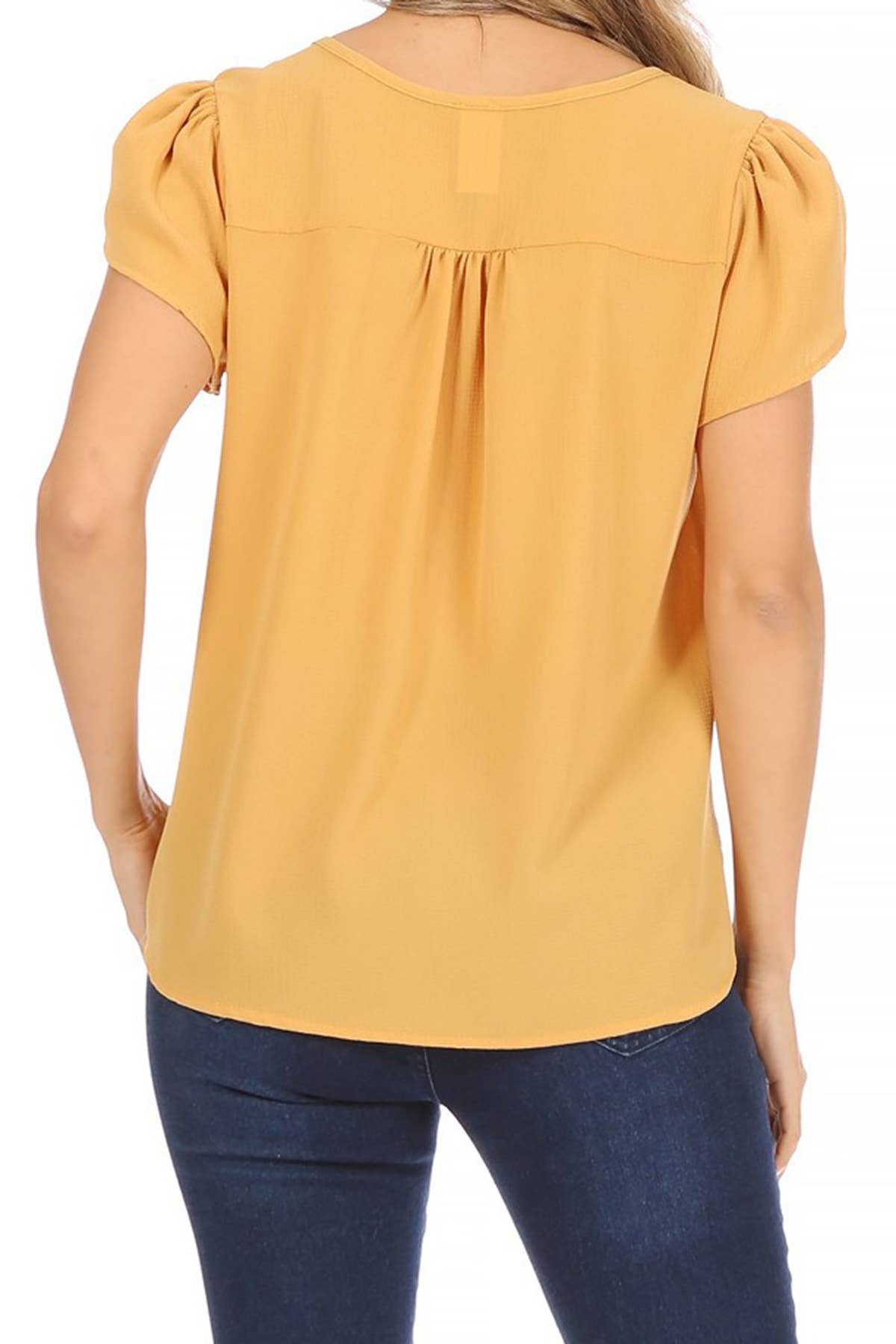 Women's Casual Solid Sleeve Tie Round Neck Shirt