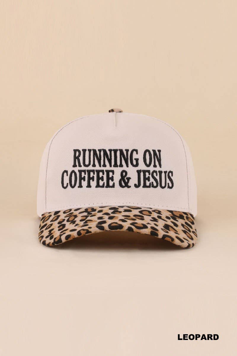 Running On Coffee and Jesus Two Tone Cotton Hat: COW