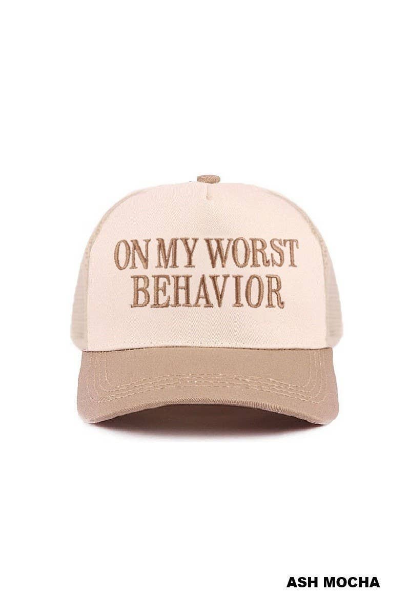 On My Worst Behavior Two Tone Mesh Snapback Hat: COW