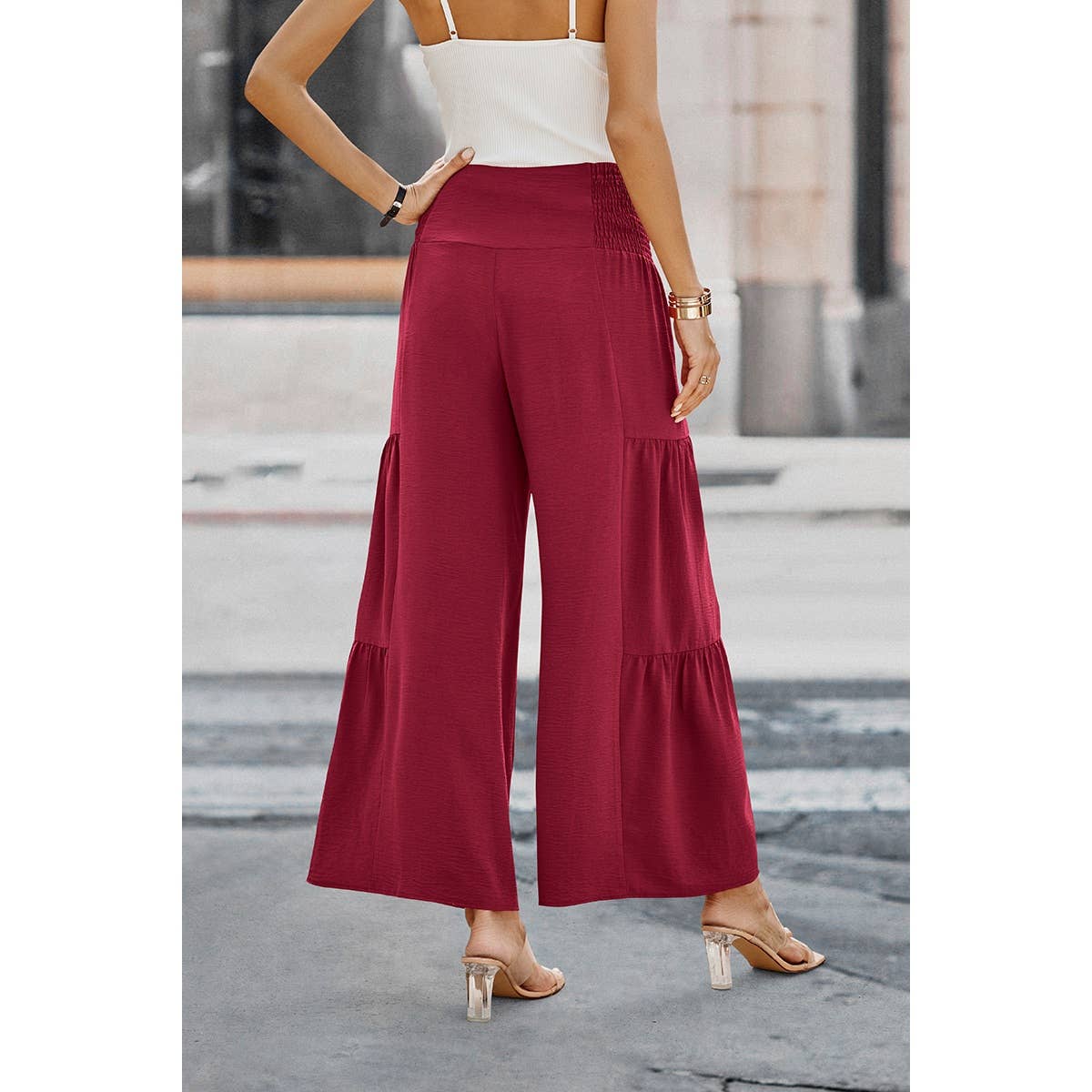 Elastic High Waist Wide Leg Long Palazzo Pants