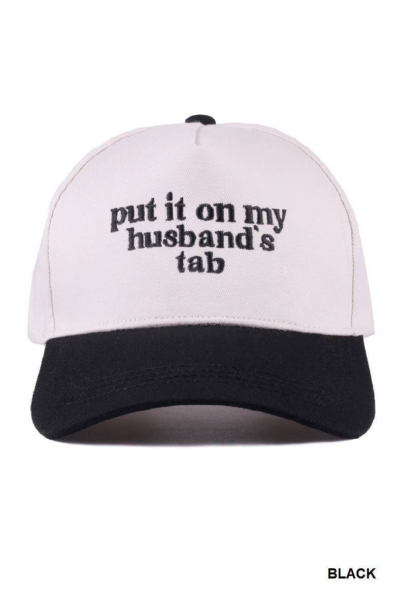 Put It On My Husband's Tab Two-tone Canvas Cotton Cap: COW
