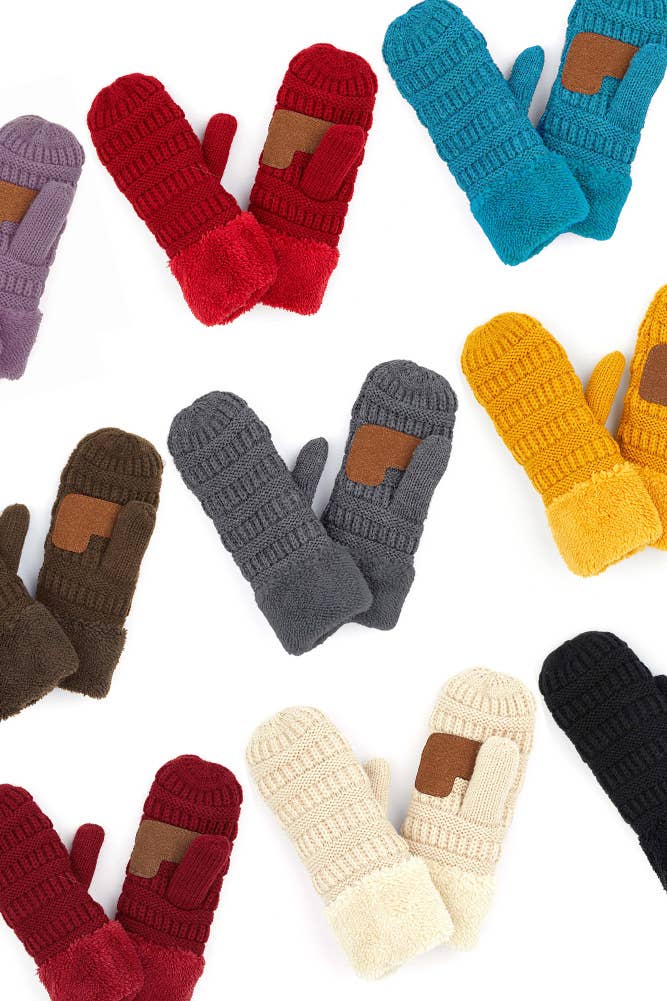 C.C Solid Color Knitted Mitten Gloves: Beige