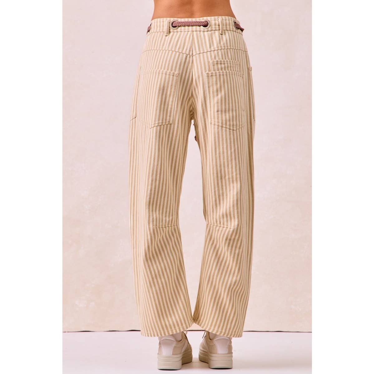 Striped Twill Barrel Pants: Mocha Brown