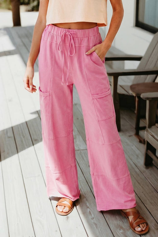 Mineral Wash Exposed Seam Wide Leg Cargo Pansts (S-XL)