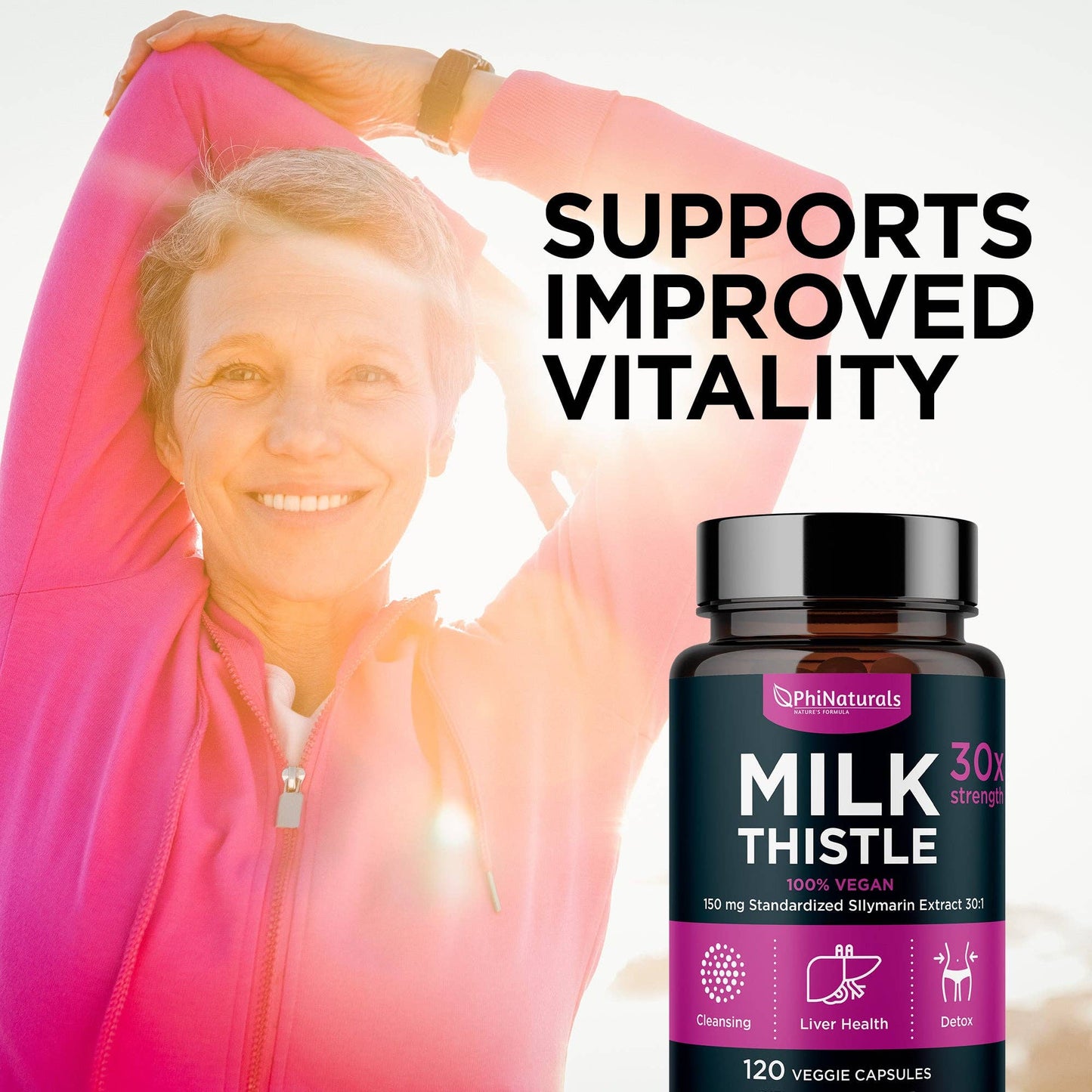 Phi Naturals - Milk Thistle Silymarin 30x Extract Supplement: 1-Pack