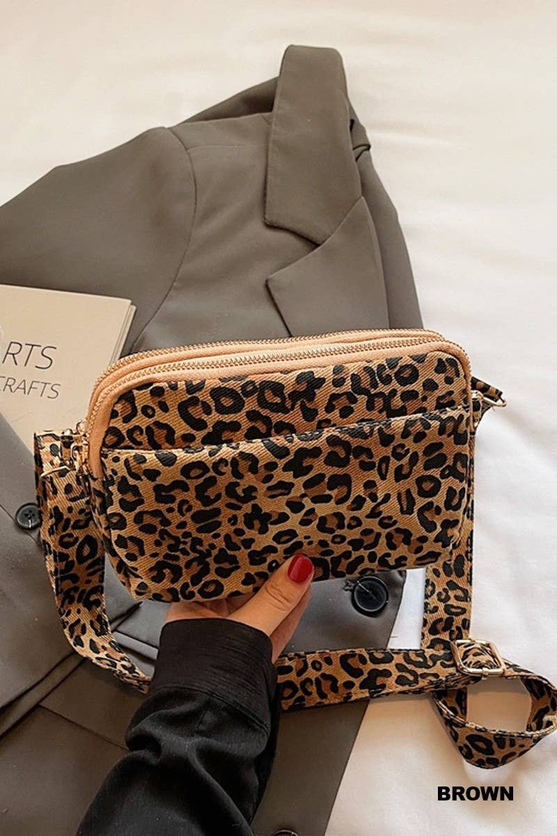Leopard Pu Crossbody Bag: BROWN