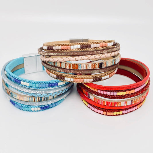 Bohemian Hand-woven Magnetic Buckle Leather Bracelet - BJ/LB