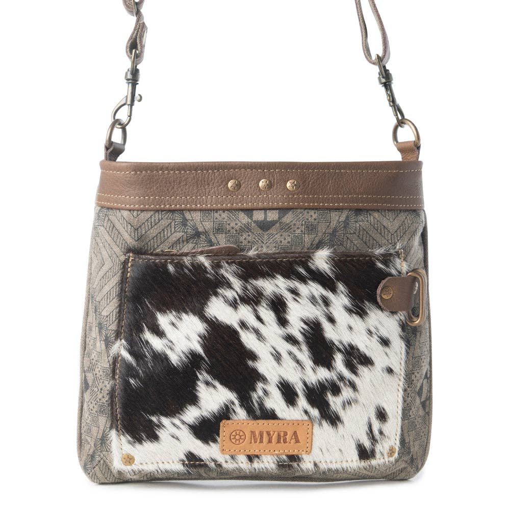 Aztec Hide Western Crossbody Bag for Women in olive with hairon detail