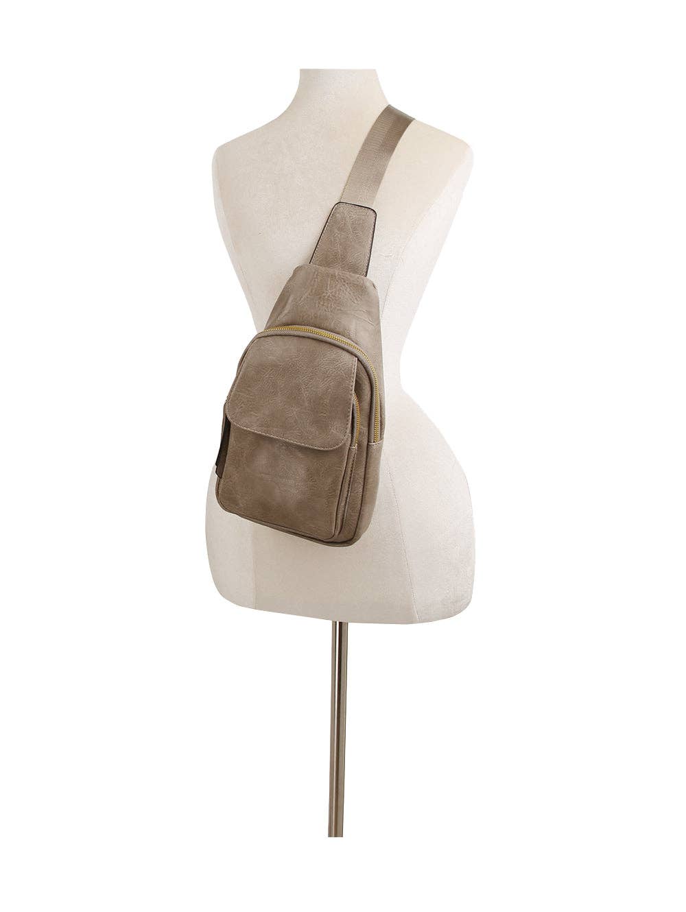 Front pocket travel leather sling bag