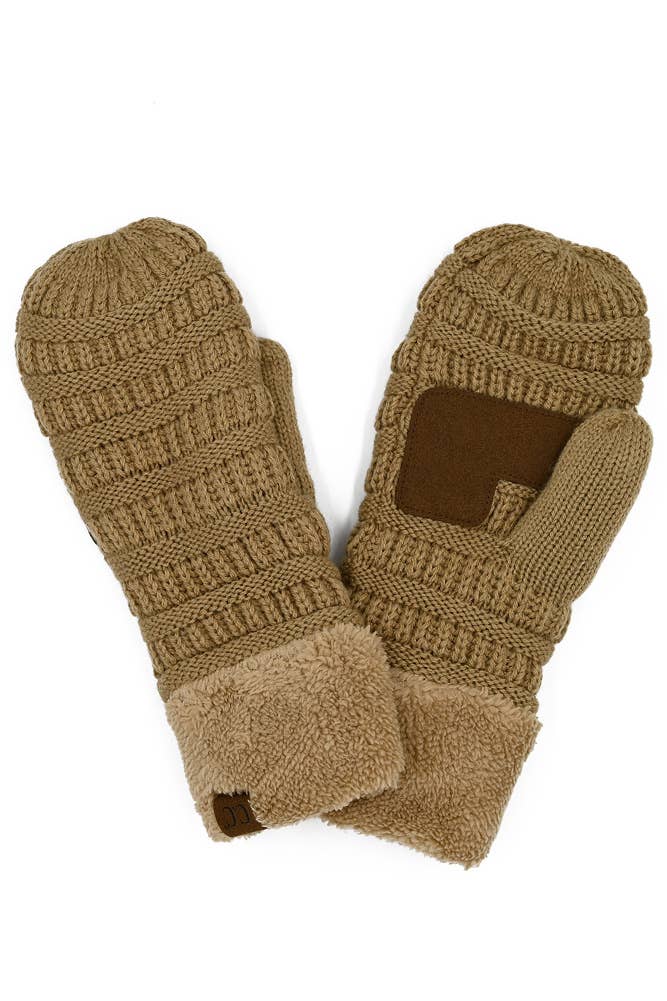 C.C Solid Color Knitted Mitten Gloves: Light Melange Gray