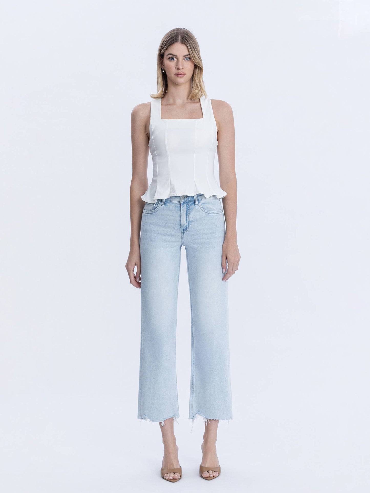 Vervet by Flying Monkey Meritorious High Rise Light Wash Slim Wide Capri Jeans