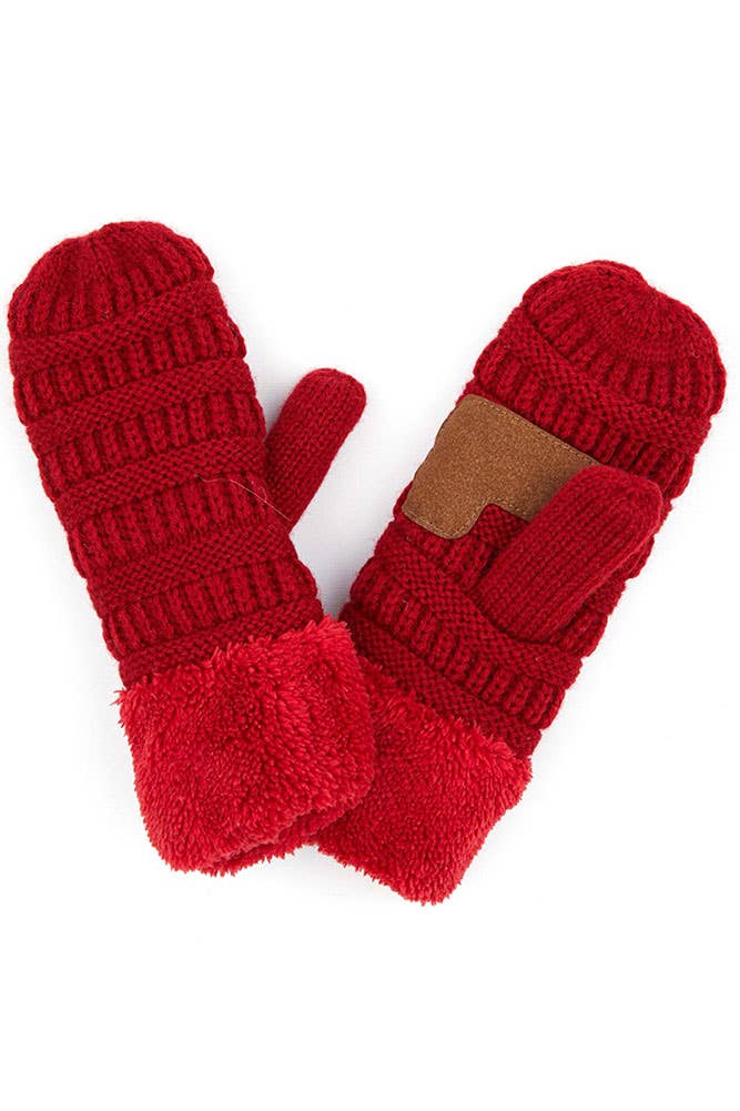 C.C Solid Color Knitted Mitten Gloves: Beige