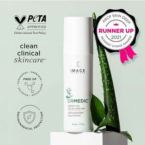IMAGE Skincare, ORMEDIC pH Balancing Facial Cleanser, Hydrating and Mild Foaming Face Wash with Aloe Vera, 6 fl oz