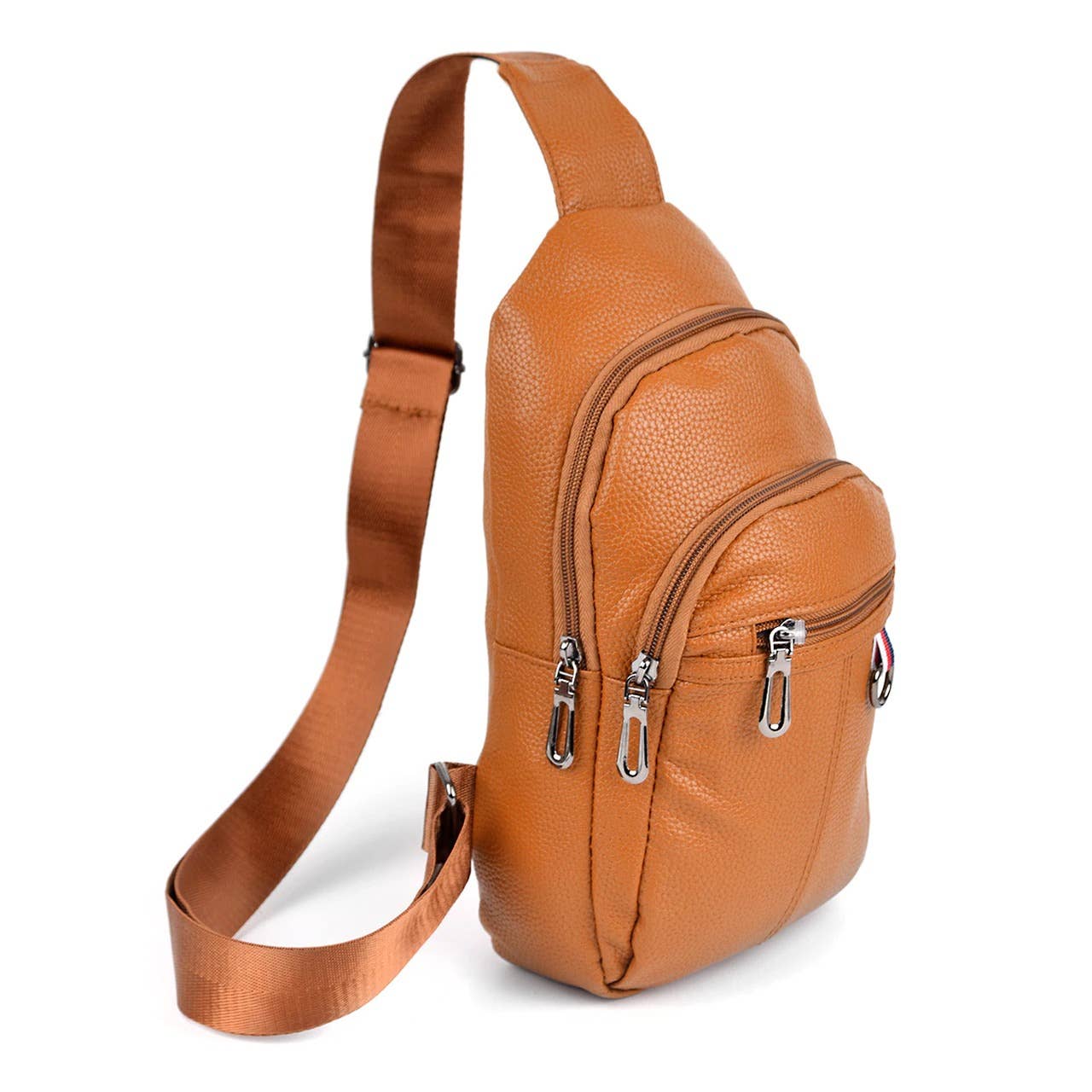 Leather Crossbody Sling Shoulder Bag: Camel