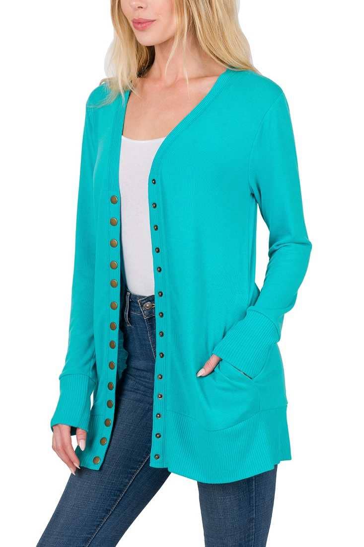 Snap Buttons Sweater Cardigan With Side Pockets