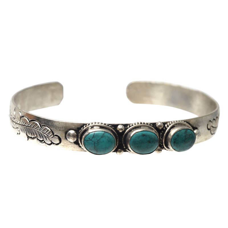 Three Turquoise Stone Cuff Bracelet