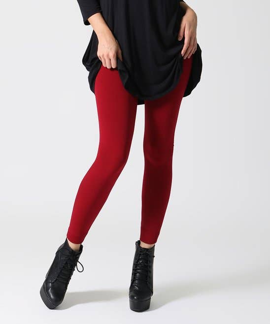 Fleece-Lined Seamless Leggings: Dk.Red-One Size