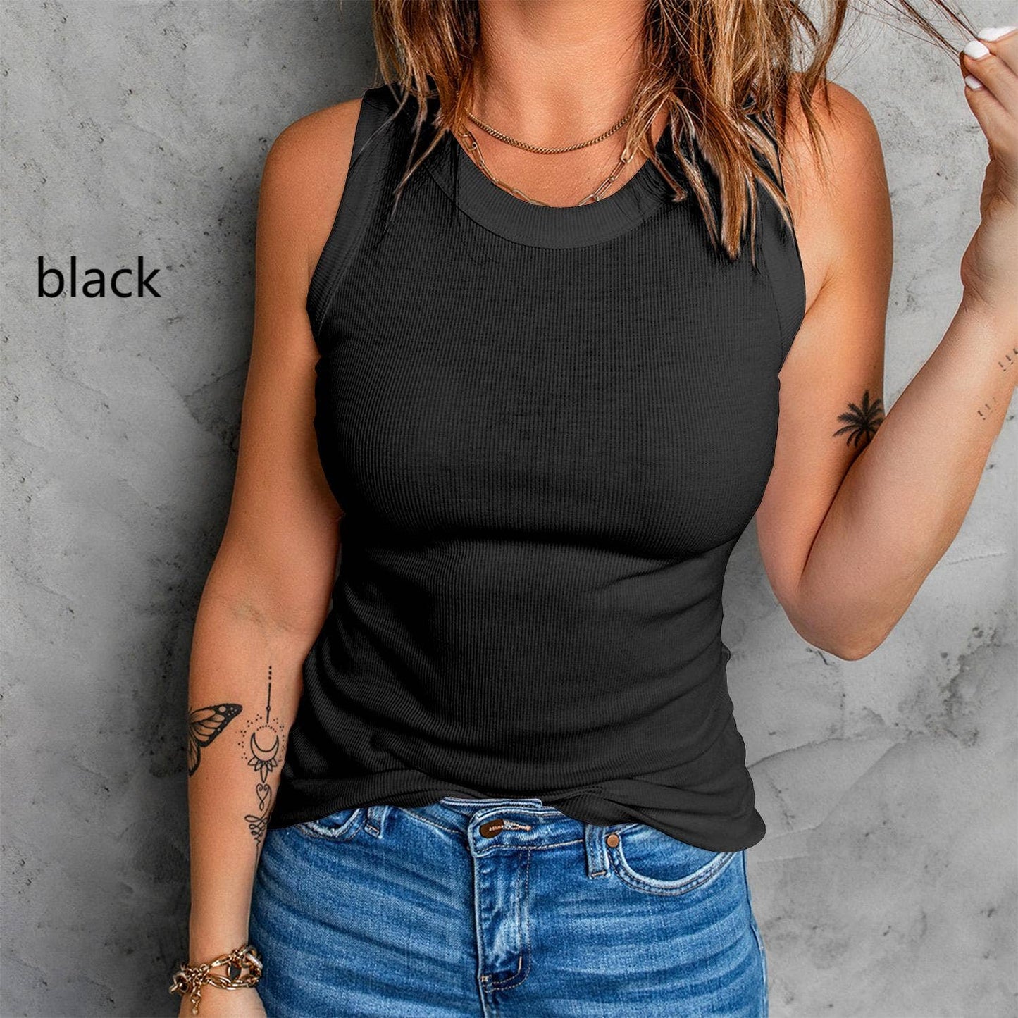 Sleeveless Basic Cami Tank Tops: Black