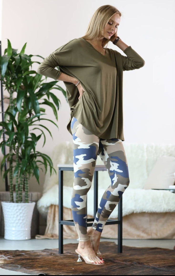 Army Camo Navy Print Leggings