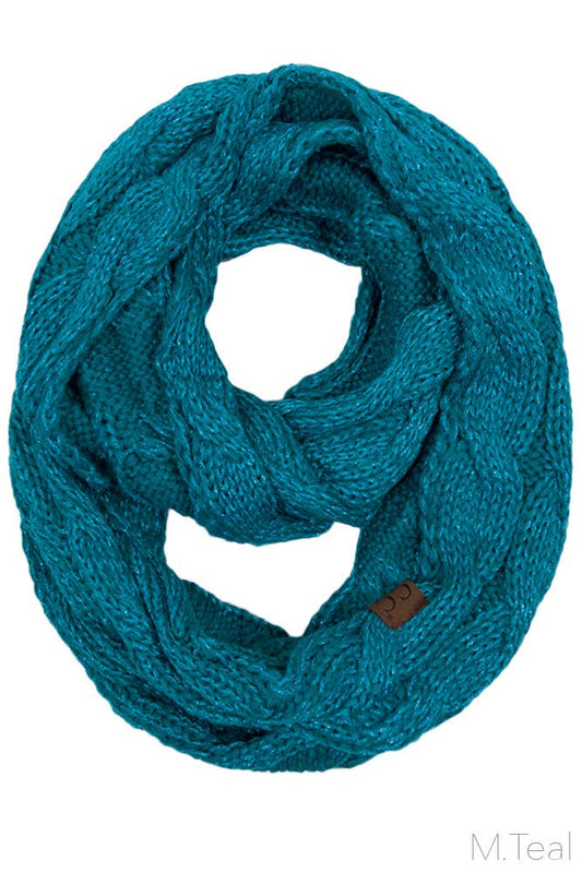 C.C Knitted Metallic Scarf: Teal/Teal