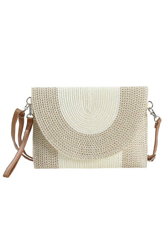 Hana - Two Tone Straw Clutch Crossbody Bag: Beigee