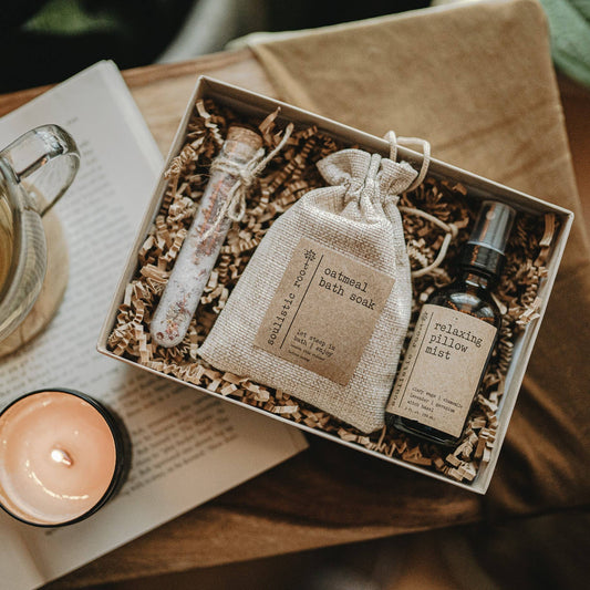 Essential Oils & Self Care Gifts - Rose Gift Set  | Pillow Spray | Rose Oatmeal | Bath Salts
