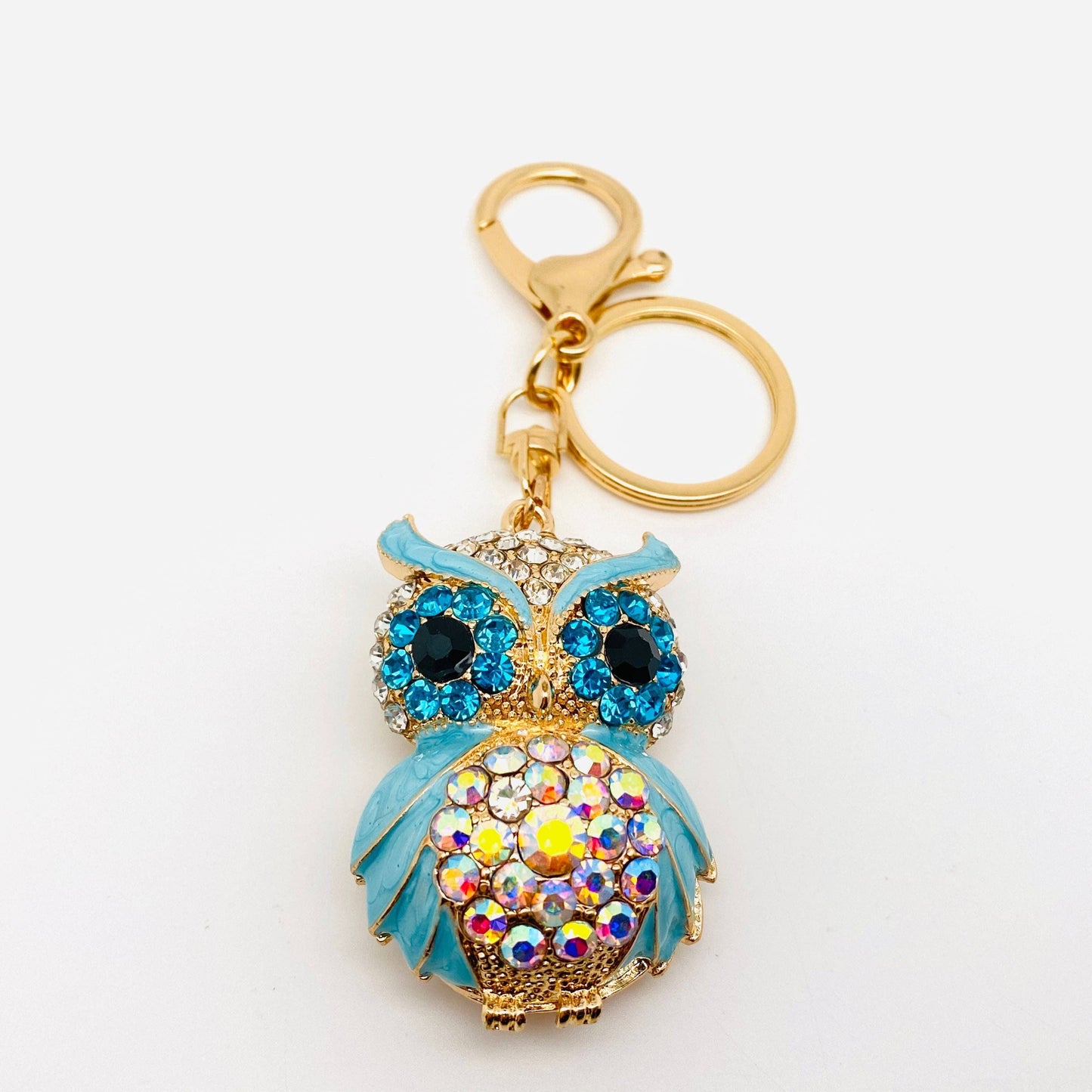 Cute Rhinestone Owl Keychain Creative Bag Pendant: Blue