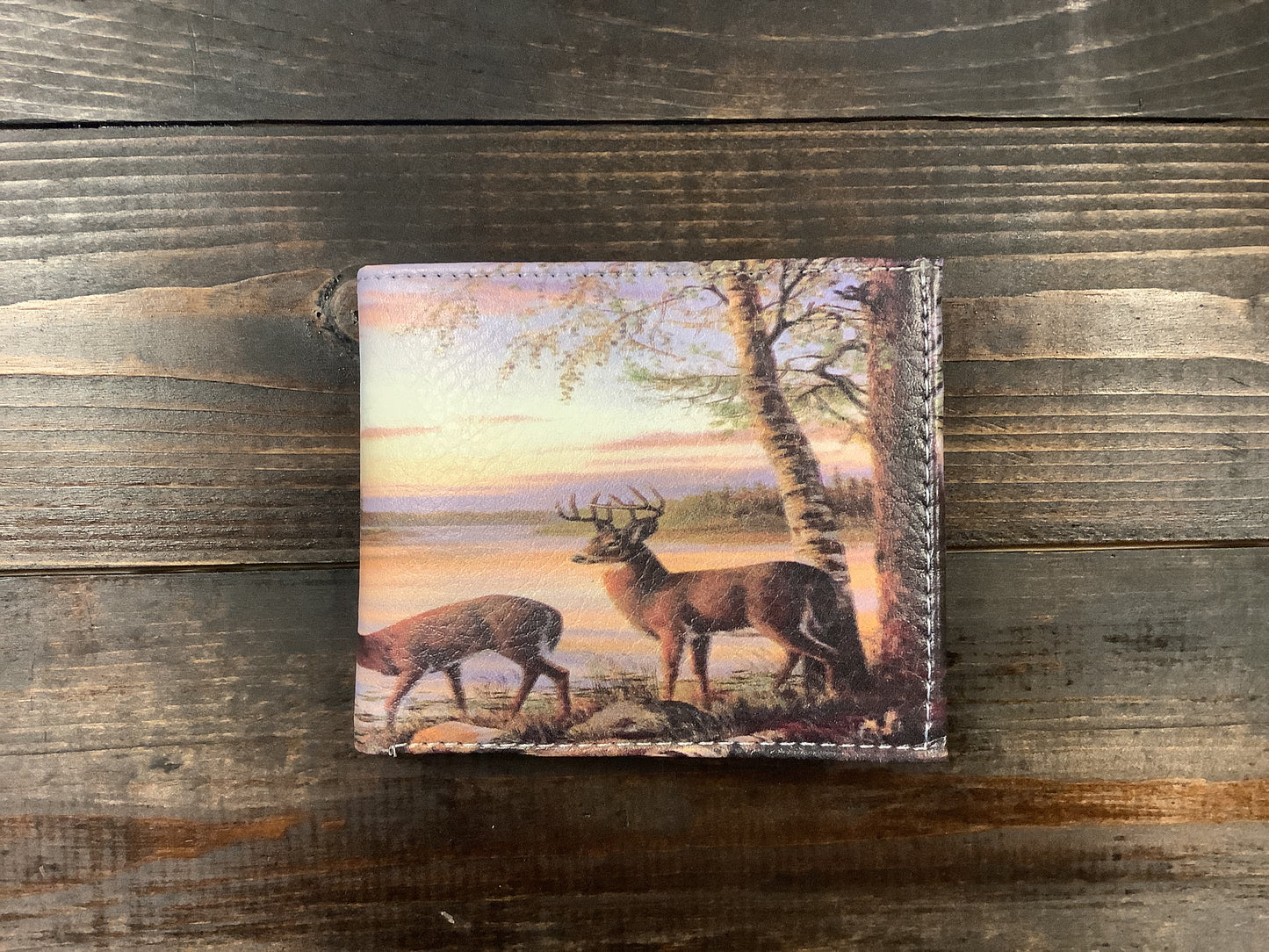 Leather Wallet Deer Print Vegan Leather Bi-Fold Wallet